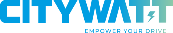 Das CITYWATT-Logo mit einem Blitz und dem Schriftzug „EMPOWER YOUR DRIVE“ darunter.